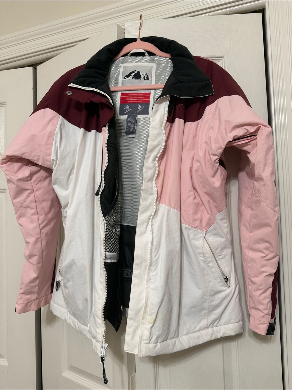 Polar Edge Silver Series Women's Colorblock Winter Ski Jacket - Pink & White